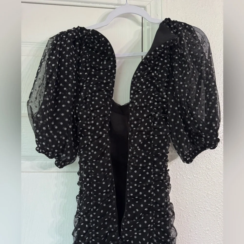 Zara polka dot black bodycon dress with sleeves size xs